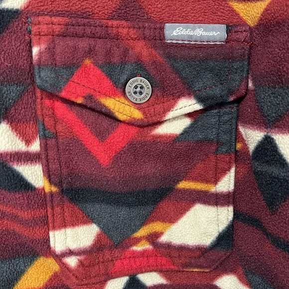 Eddie Bauer Aztec Print Button Up Fleece Shirt Men's Size M Hiking Outdoors Fall - Picture 5 of 14